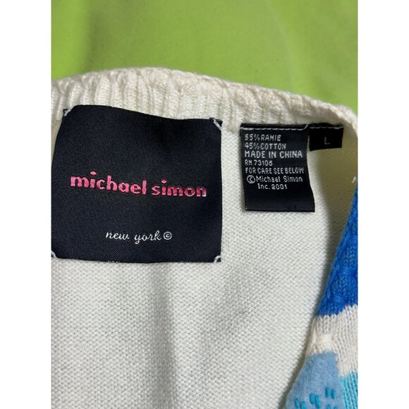 Y2K Michael Simon cardigan blue white plaid appliqued Size L - Picture 7 of 9